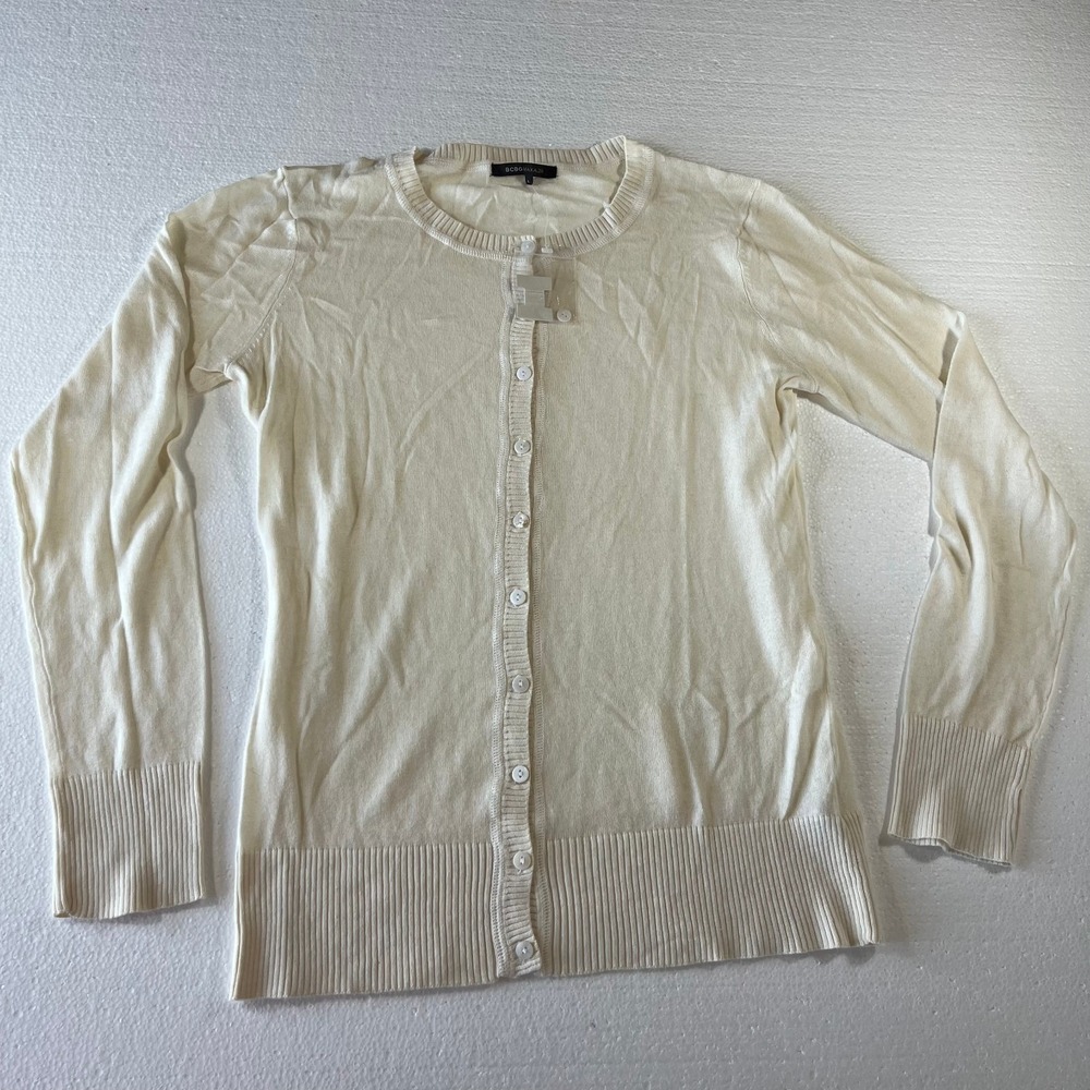 BCBGMAXAZRIA Cardigan Button Up‎ Sweater Size Large Long Sleeve Cream Ivory